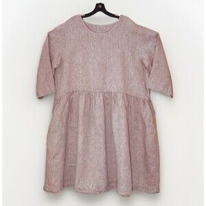 Len Ok Linen Smock Dress 3XL LO Oversized Lagenlook Artisan Midi Neutral Woven